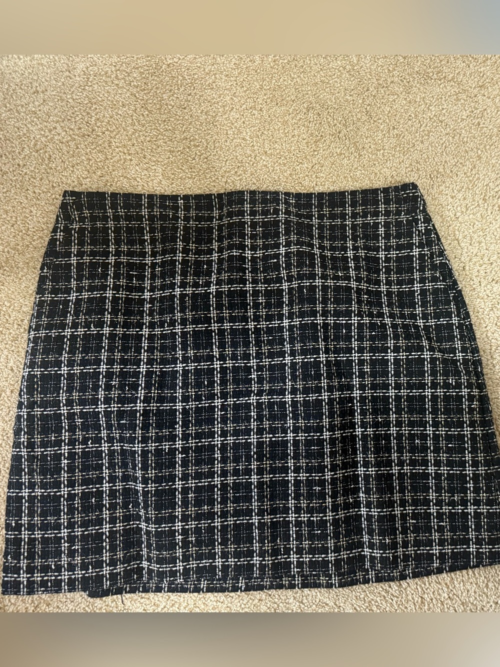 Classic Black & White Tweed Plaid Mini Skirt